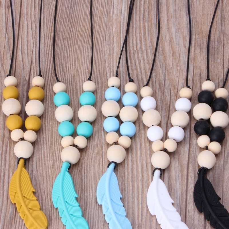 Baby Infant Silicone Feather Jewelry Teething Necklace Baby Nursing Chewing Toys 19QF